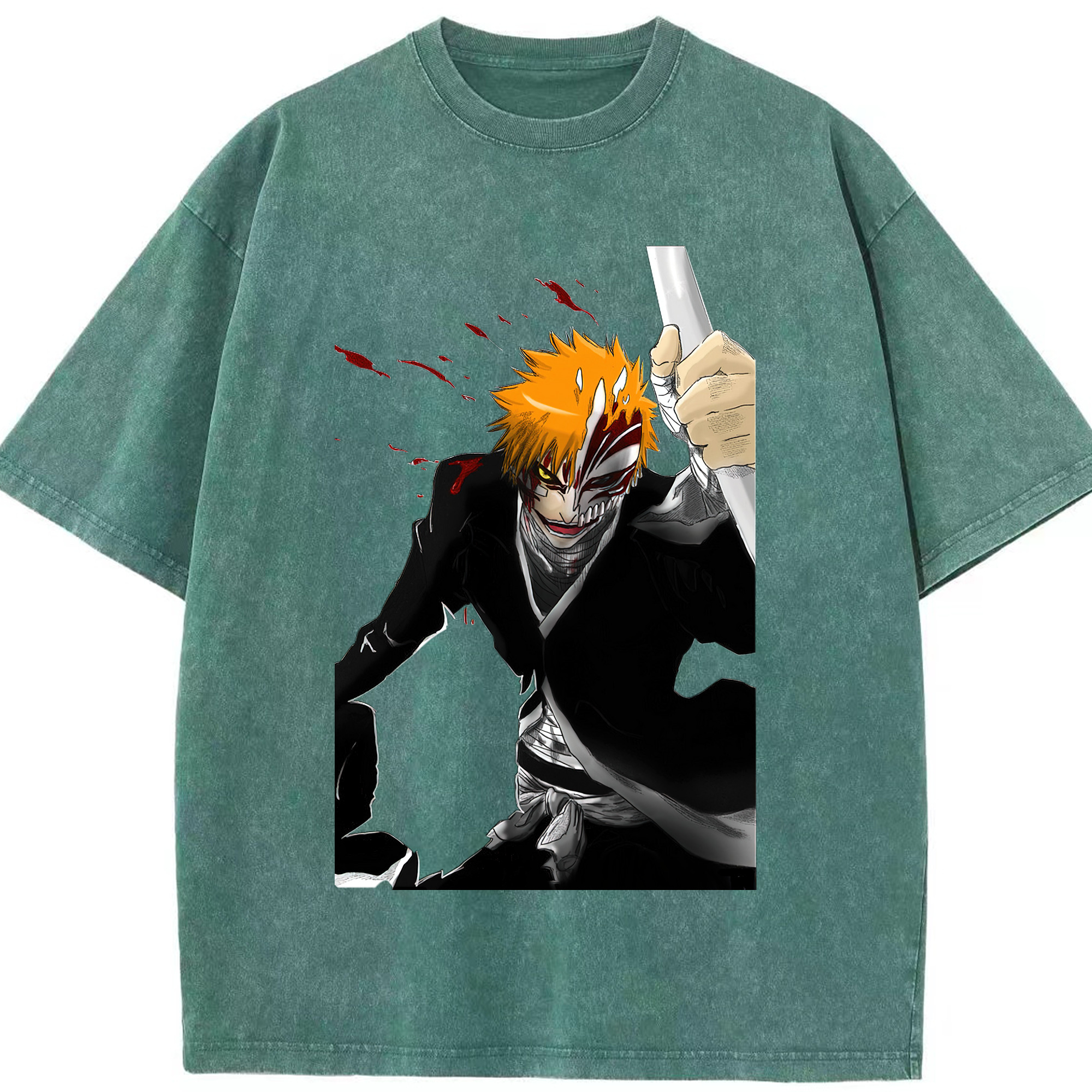 （画像用） ブリーチ 黒崎一護（くろさき いちご）BLEACH Kurosaki Ichigo 綿100% ヴィンテージ風 半袖Tシャツ（フロントプリント）